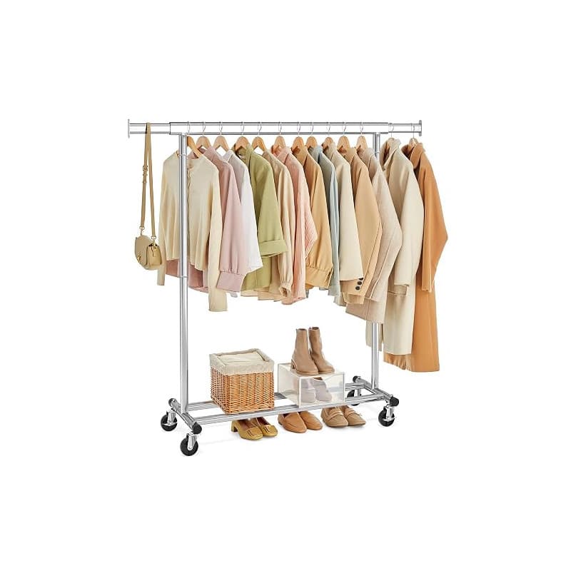 SONGMICS Portant à Vêtements avec Roulettes, Tringle Extensible pour Charge Lourde, Porte-manteau, Capacité de Charge 100 kg, 45