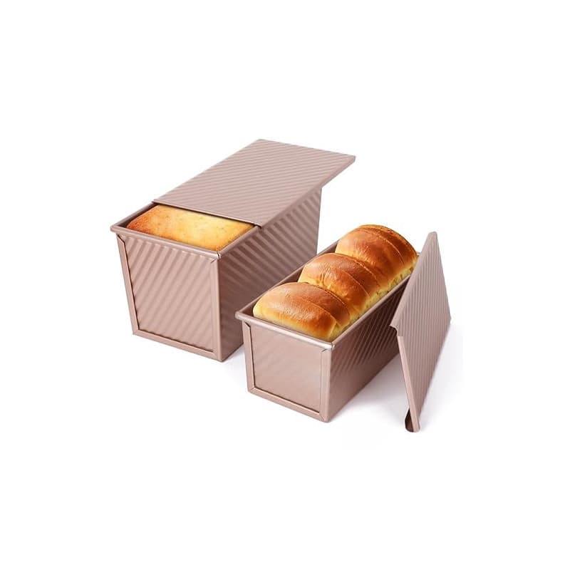 VINATO 2 Pièces Moule Pain de Mie, Moule Pain de Mie avec Couvercle, 21 x 12 x 11,7cm + 19 x 9,5 x 8cm, Rectangulaire Moule a Br