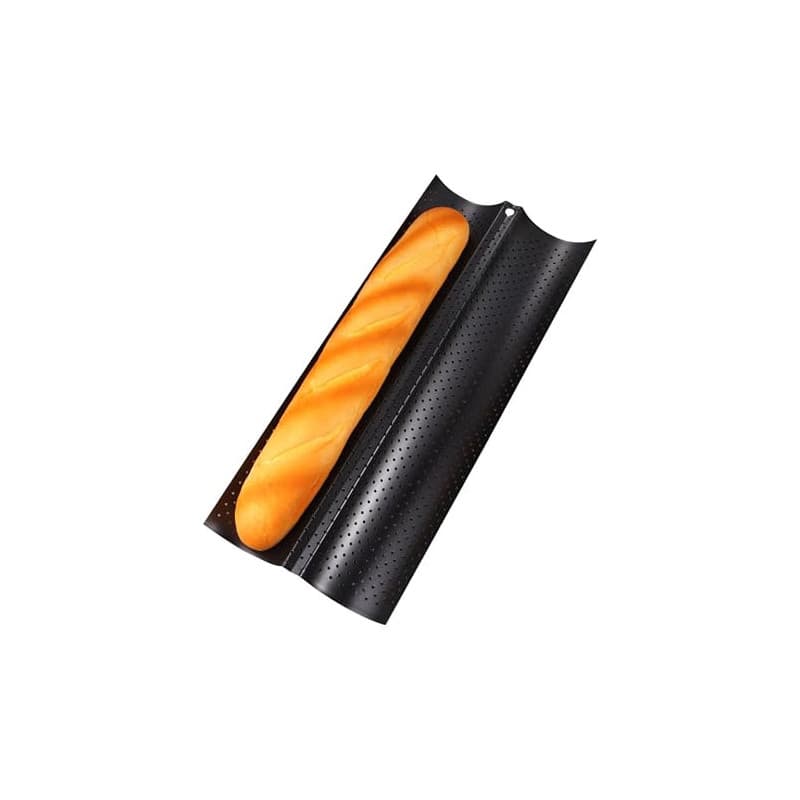 JOINPAYA Plaque à Baguettes 2 Moules, Moule Pain Français Perforé et Antiadhésif, Gouttière de Cuisson Vague pour Mini Baguette