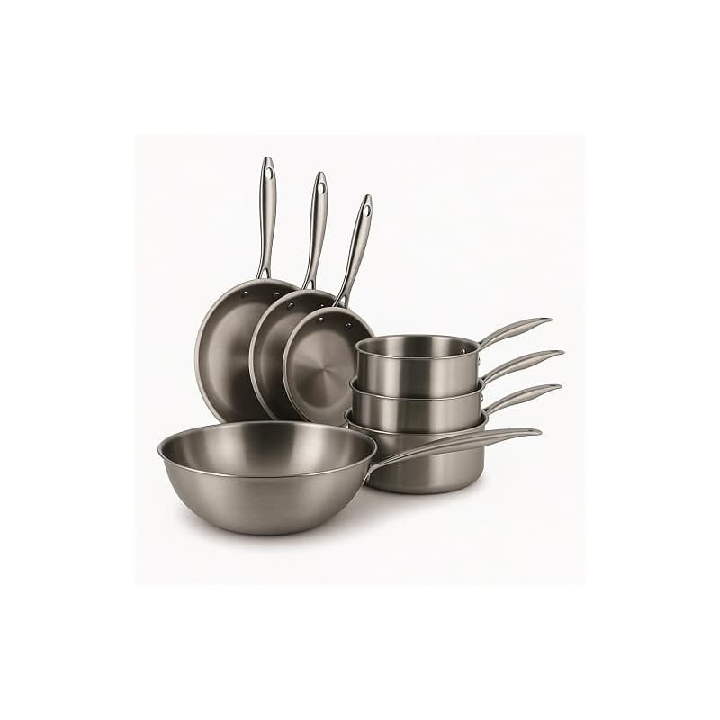 MENASTYL - Batterie de cuisine 7 pièces inox 18/10 Triply tous feux dont induction fabriquée en France sans PFAS - Compatible la