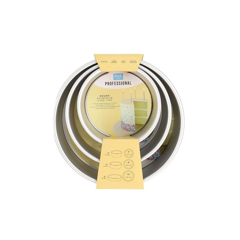 PME - Moules à Gâteaux Ronds 15, 20, 25 cm x 7,5 cm de Profondeur, Lot de 3 RNDB68103, Plata