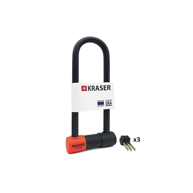 KRASER KR85L Antivol Moto Homologué SRA | Promo Model Plus Robust | U ø18mm Acier Cémenté, Double Verrouillage, 3 Clés Haute Séc