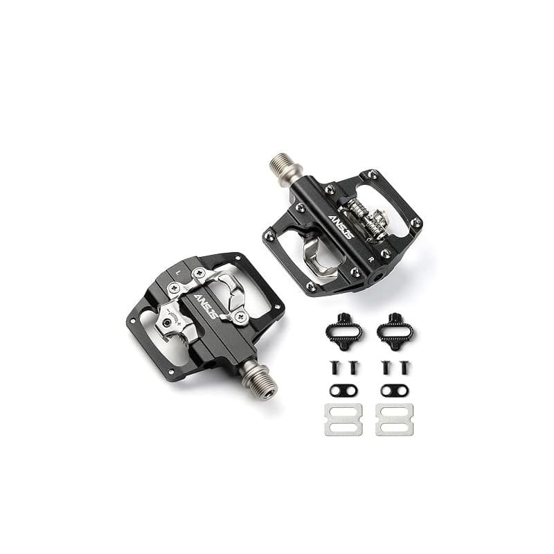 ANSJS SPD Pédales de vélo 2 en 1, en Aluminium CNC, antidérapantes, pour BMX, VTT, Trekking, vélo de Route, axe 9/16"