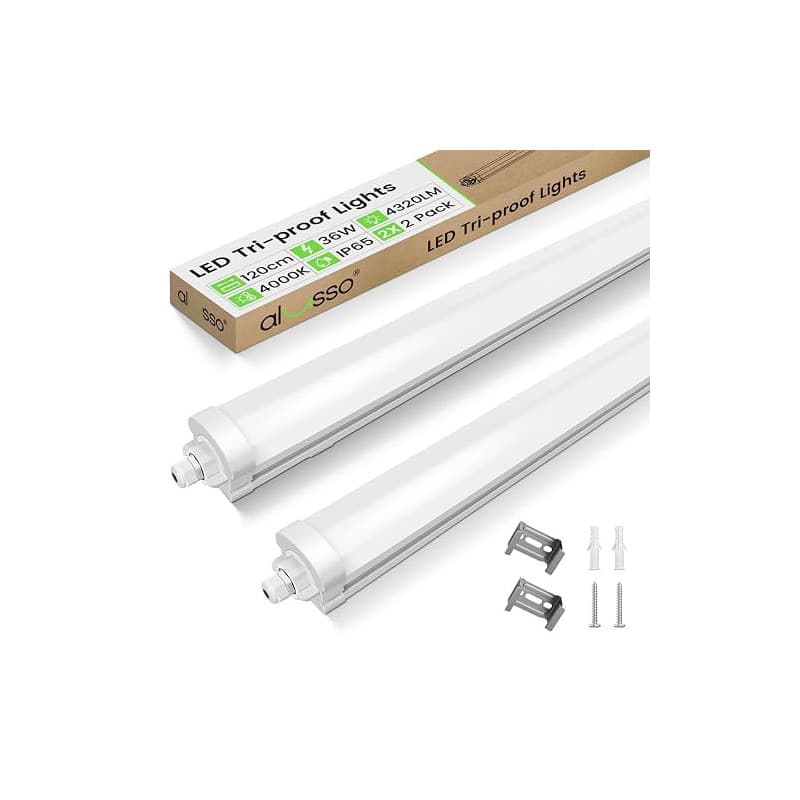 ALUSSO Lot de 2 Réglette LED 120 cm, 4000K IP65 Tubes pour bureau | AC 220-240V,36W 4320LM,Not Dimmable,6 lampes en série,neon l