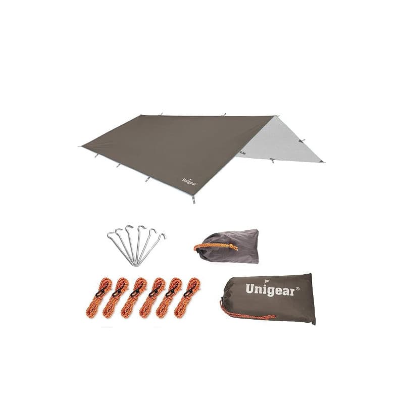 Unigear Tarp Bivouac Léger Imperméable avec Œillets pour Hamac et Camping | Bâche de tente compacte, protection pluie et soleil,