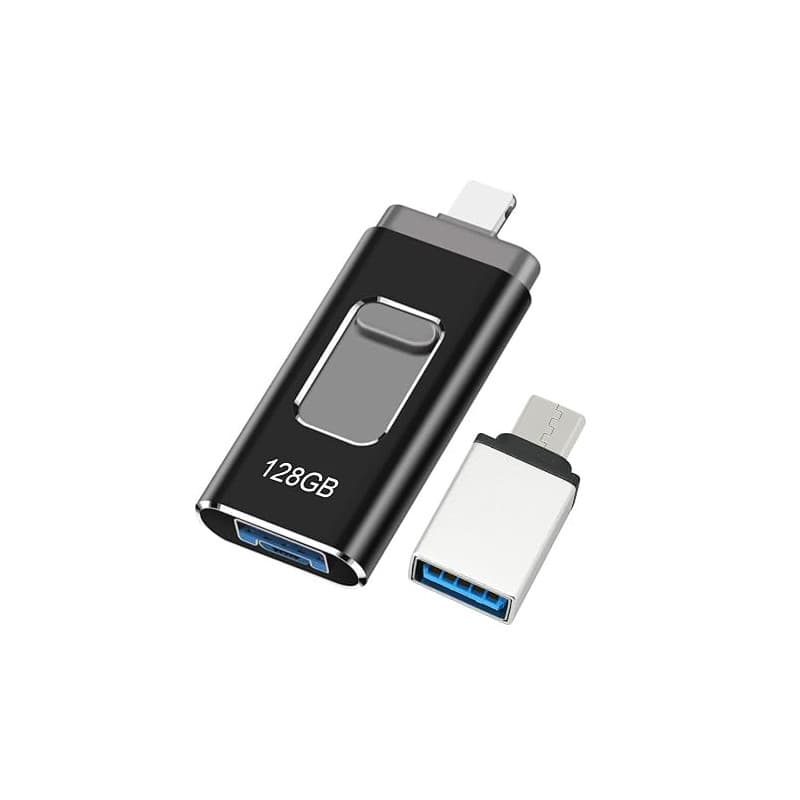 Clé USB pour iPhone 128Go, Certifiée MFi - Cle USB Lightnning 4 en 1 - Compatible iOS/Android/PC - USB 3.0 Haute Vitesse Branche