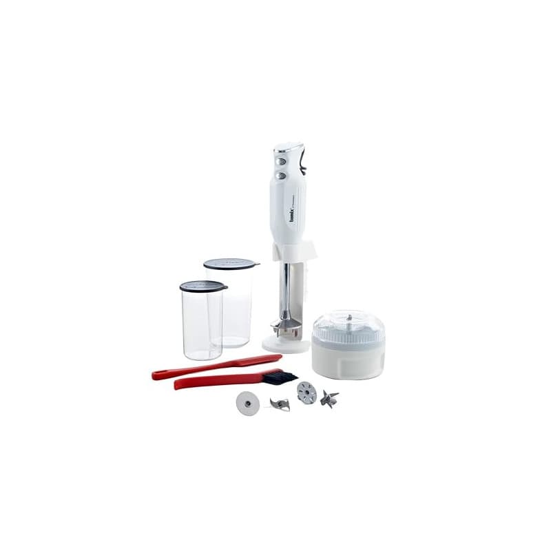 bamix Set mixeur plongeant M350 MAXX avec support, 2 récipients, 4 accessoires, Processeur, Spatule, Brosse de nettoyage, 300 W,