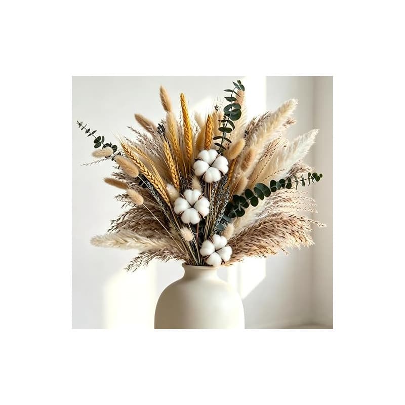 103 Pcs Bouquet Mixte de Fleurs Séchées Naturelles, Herbe de la Pampa 43 cm, pour DIY, Décoration Salon Table Bohème, Décoration