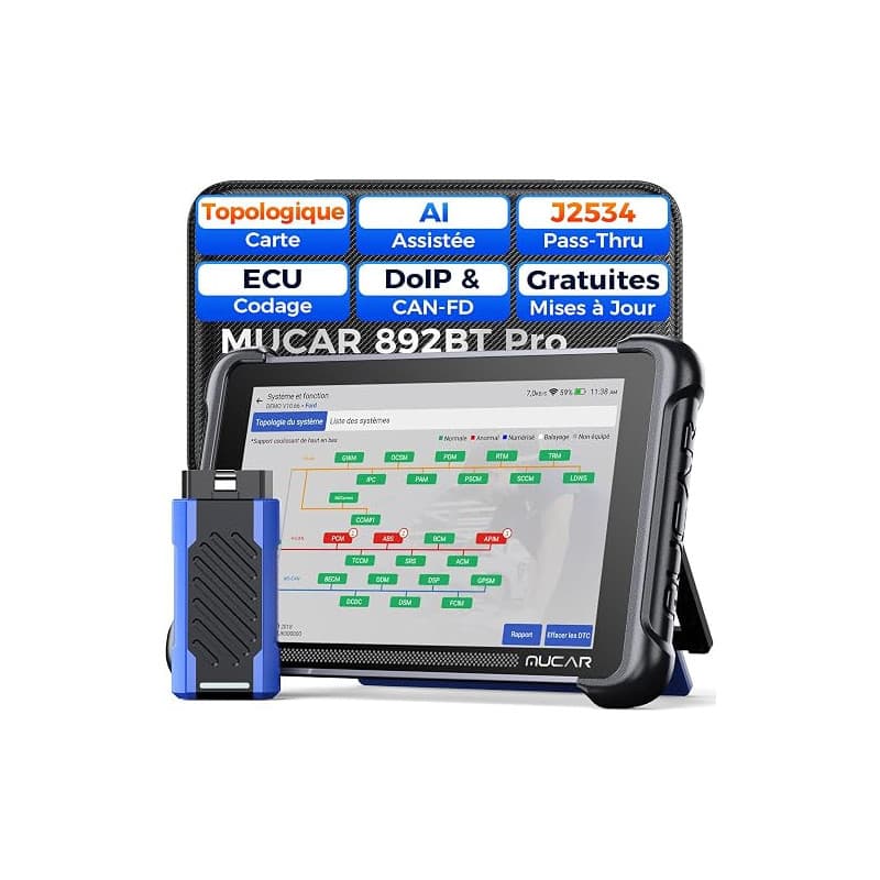 mucar 892BT Pro Valise Diagnostic Auto avec Cartographie Topologique, AI | Version Professionnelle 892BT, Assisté par IA, J2534