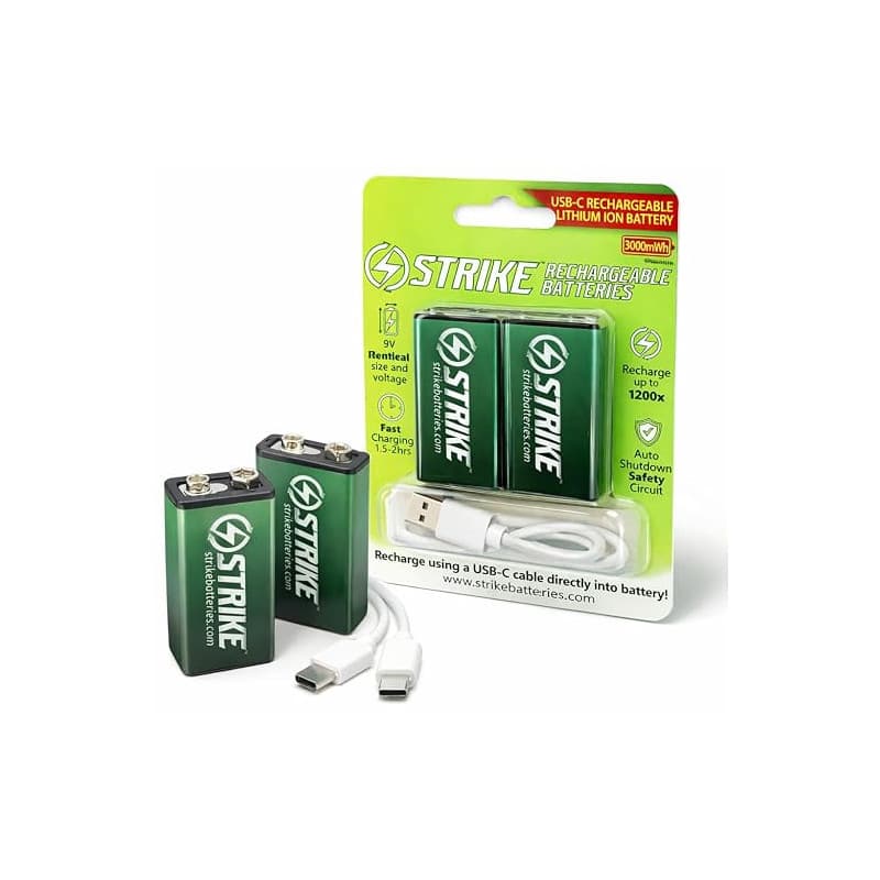 Lot de 2 batteries lithium-ion 9 V 3000 mWh rechargeables USB-C avec câble de charge, pas de boîte de charge nécessaire