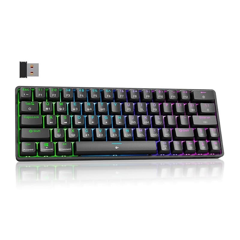 Dierya DK63 Clavier Gamer sans Fil 60%,Clavier Gaming Mecanique avec Bluetooth/2.4Ghz/USB-C,63 Touches Anti-Ghosting Interrupteu