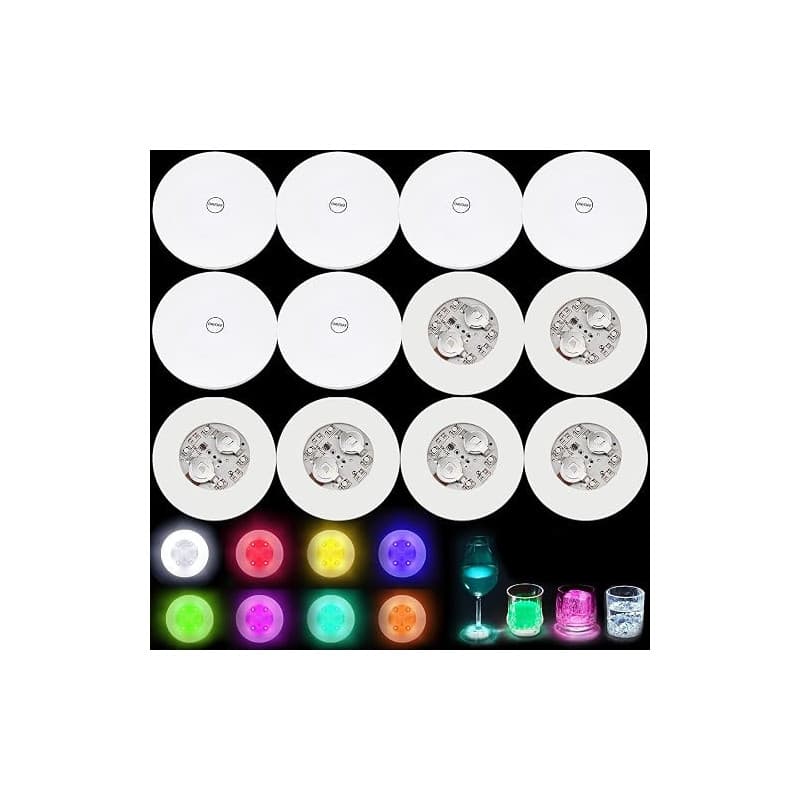 Lot de 12 autocollants ronds multicolores LED pour éclairage d'ambiance | 6 lumières multicolores 6 lumières blanc froid Batteri
