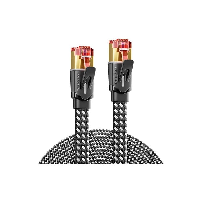 deleyCON 3,0m Câble Réseau Cat7 Plat Nylon (10 Gbps, Conducteur en Cuivre) Câble LAN Ethernet - Connecteurs RJ45 - Cordon de Bra