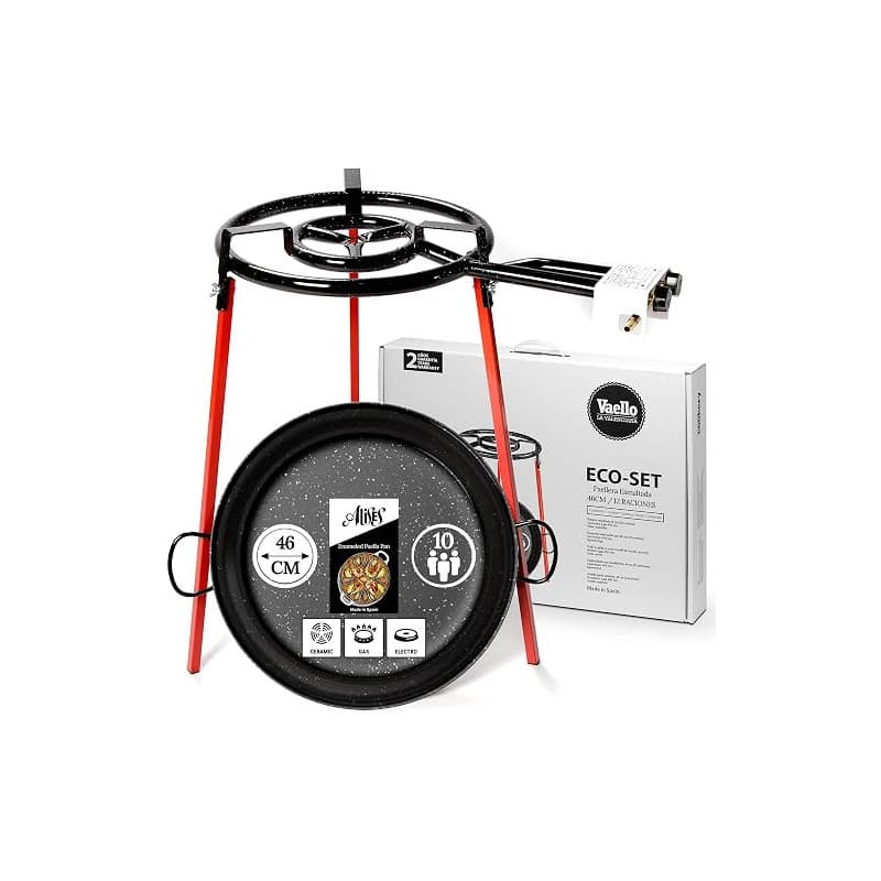 Alises - Poêle à paella en acier émaillé (46 cm) - Brûleur à gaz (40 cm) et trépied