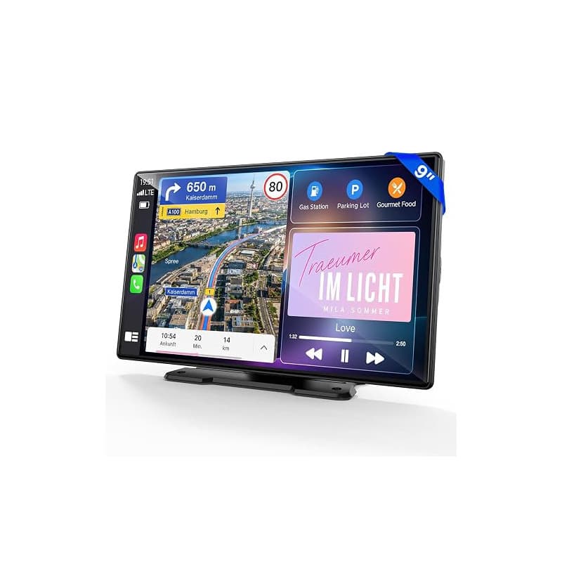 LAMTTO Écran CarPlay 9 Pouces avec CarPlay sans Fil & Android Auto | Autoradio Portable sans Fil avec Écran Tactile IPS,MirrorLi