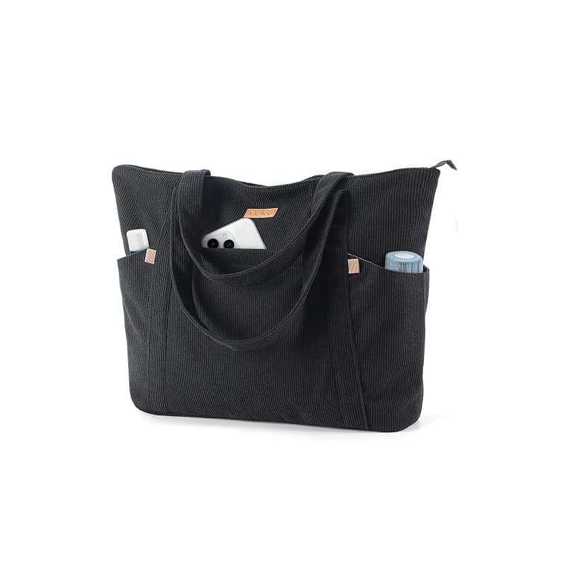 Lekesping Sac Fourre-Tout Femme Grand en Velours Côtelé, Bandouliere Cabas avec Fermeture Éclair et Poches, Léger Sac a Main Ord