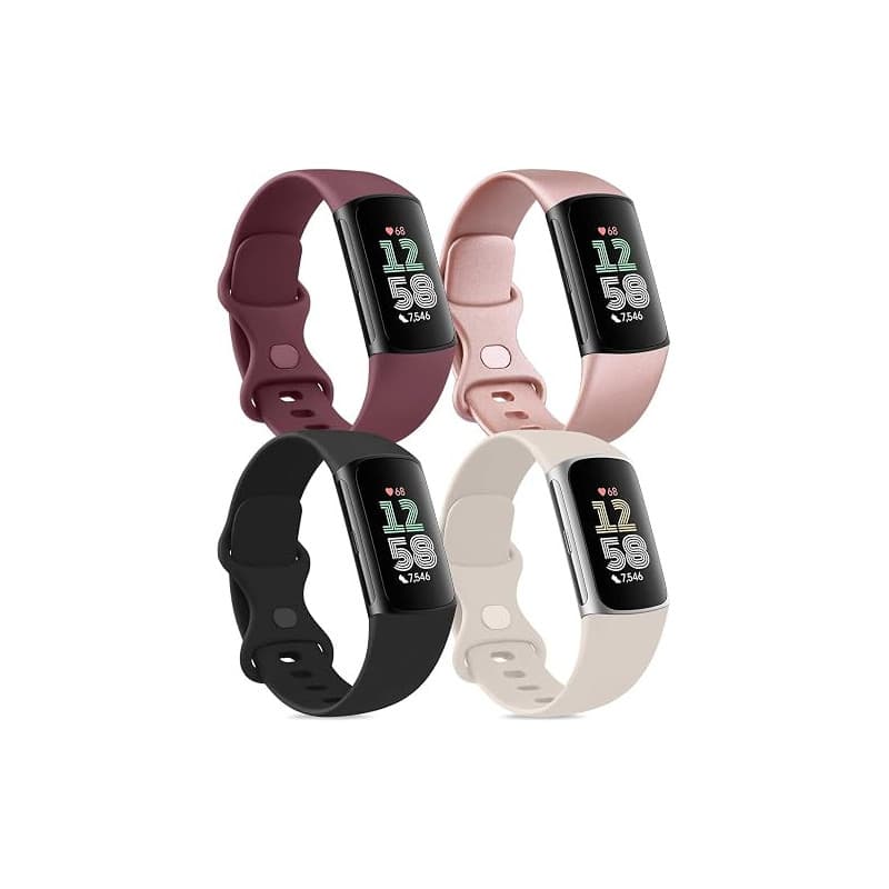 AK Pack 4 Bracelets Compatibles avec Fitbit Charge 6/5 pour Femmes Hommes, Bracelet de Remplacement Réglable