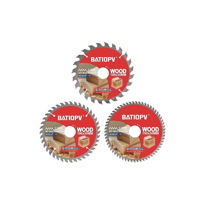 BATIOPV Lame de scie circulaire 190 x 30 mm (24/48/60 dents) 3 pièces. pour bois, panneaux de particules, contreplaqué, bois dur