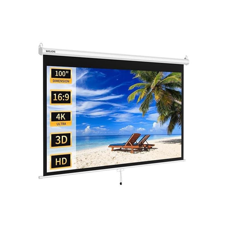 100" Écran de Projection Manuel, Projector Screen Enroulable-236*8.4*6.9cm | Toile Videoprojecteur Rétractable avec Verrouillage