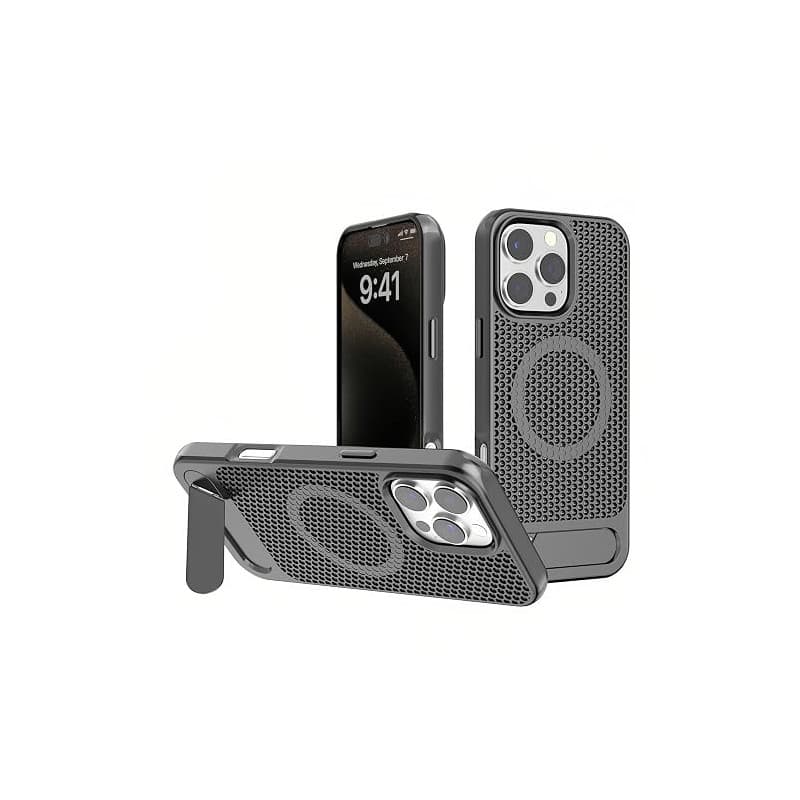 Tybiky Coque magnétique compatible avec iPhone 15 Pro Max avec support pliable - Dissipation de la chaleur - Galvanoplastie - Pr