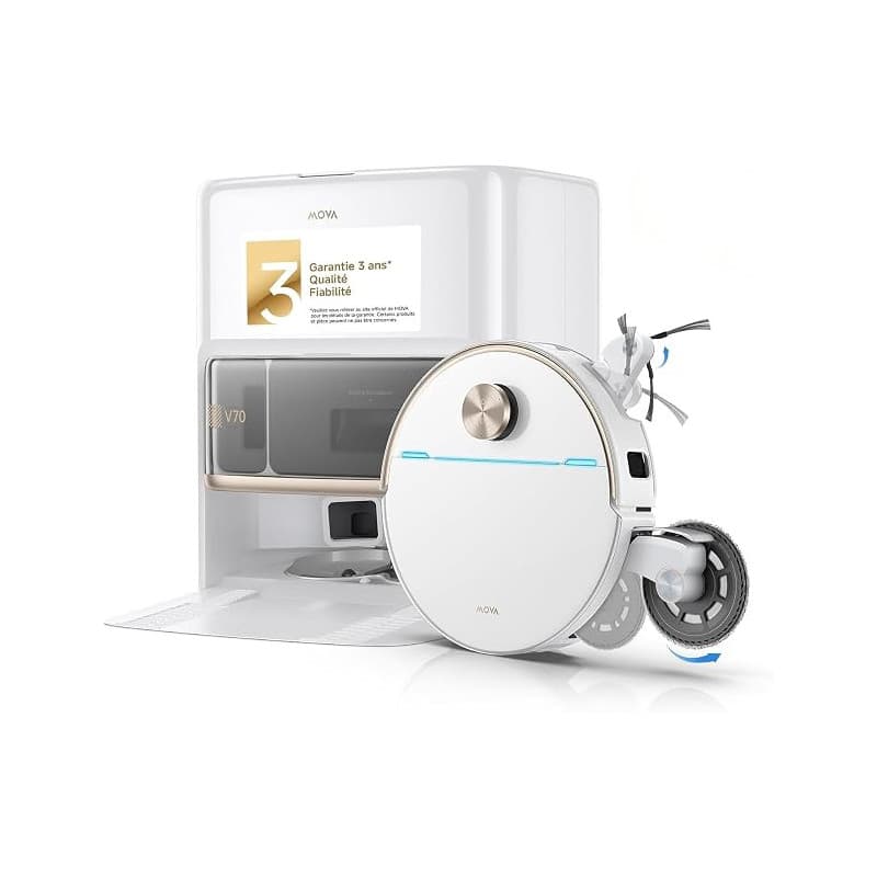 MOVA V70 Ultra Complete Robot Aspirateur, Blanc | Extension de Serpillière 16 cm et Brosse Latérale 12 cm, Aspiration 40 000 Pa,