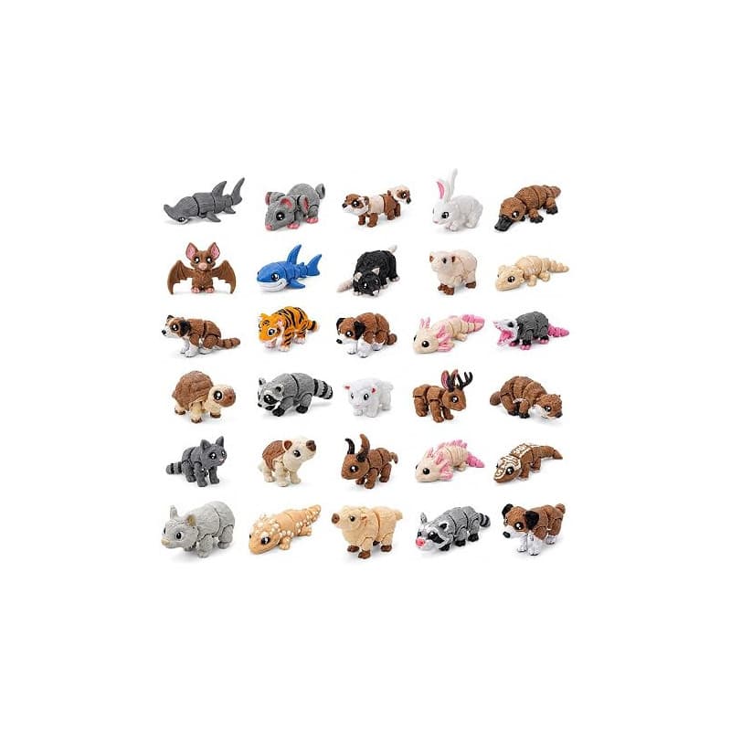 Dixiwuje 21 Mini Figurines d'animaux imprimées en 3D articulées | 21 mini-figurines d'animaux issues de l'impression 3D, articul