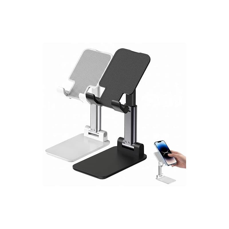 Lot de 2 Support Téléphone Bureau, Support Smartphone Réglable en Hauteur et Angle, Porte Téléphone Portable Pliable en Métal po