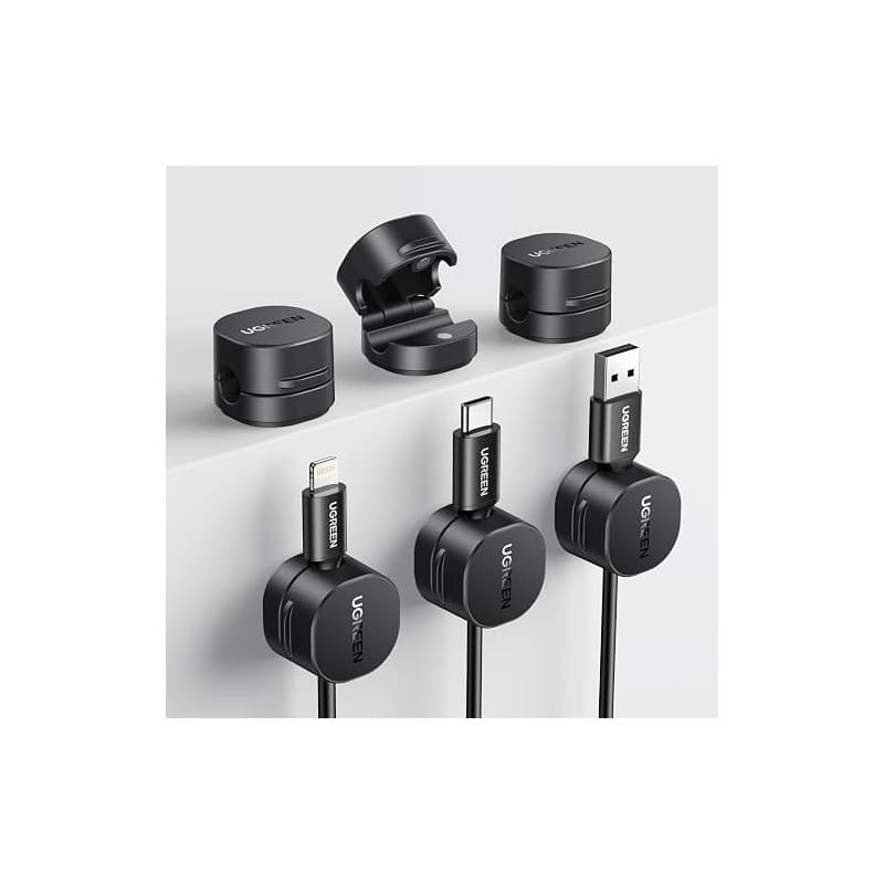 UGREEEN 6 Pièces Organisateur de Câble Magnétique Clips de Câbles | Autocollants Utilisation d'une Seule Main, Convient pour Bur