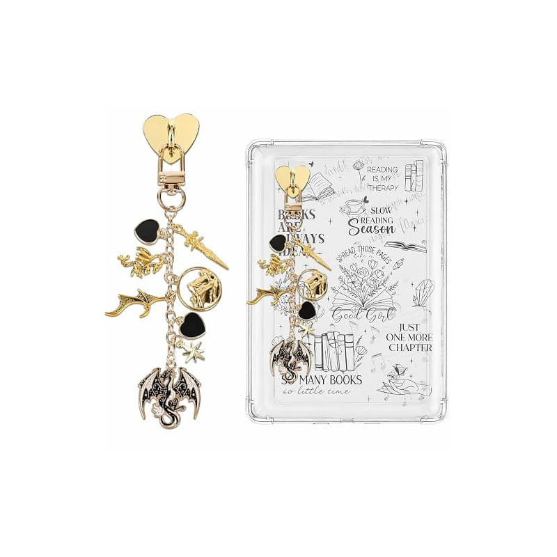 Accessoire Kindle Liseuse, Chaîne Breloque Dragon Vintage Noir et Or, Décoration Élégante pour Liseuse Kindle, Pendentif Charm a