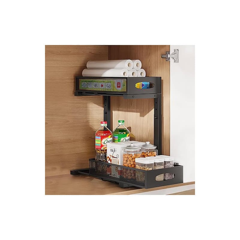 Laphontab Rangement Sous Evier En métal, Organisateur Évier à 2 Étages avec Tiroir Coulissant pour Cuisine, Salle de Bain, Régla