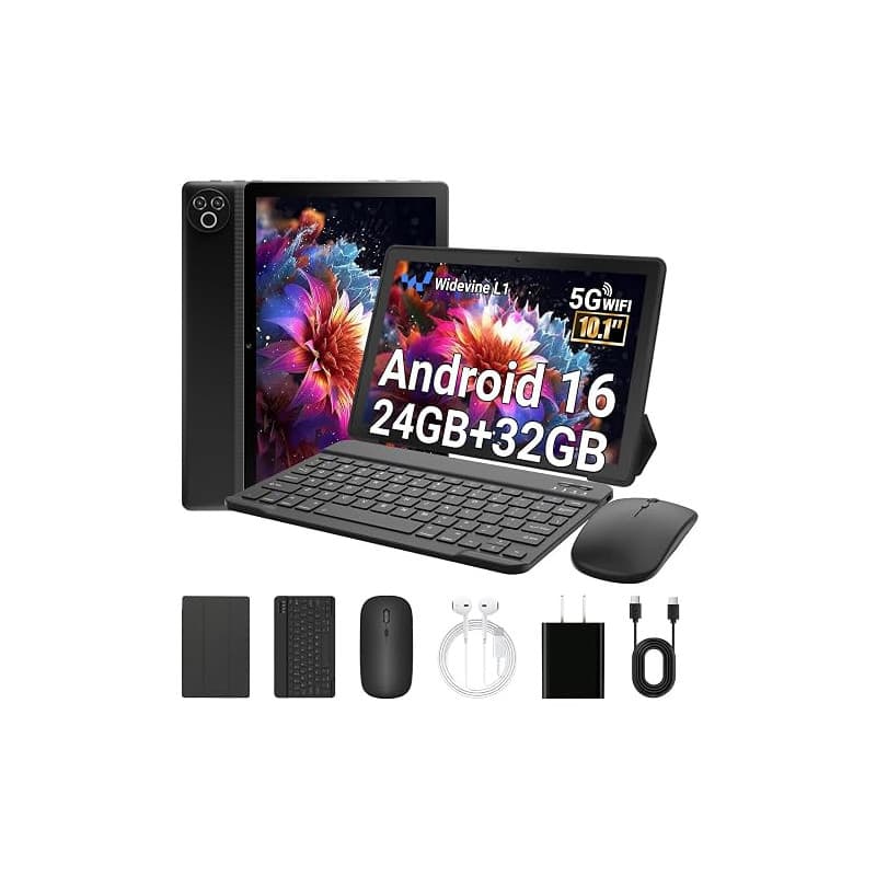 Laptok Tablette 10 Pouces, Android 16 Tablette avec 32 Go ROM+1 to TF, 6000 mAh, WiFi 6, Bluetooth 5.4, Widevine L1, Tablette Ta
