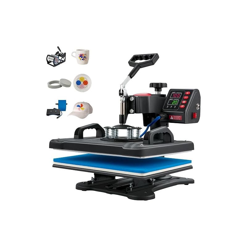 VEVOR Presse à Chaud Numérique 5 en 1 Numérique 30x38 cm Pivotante à 360° | Machine 1250 W de Sublimation Textile, Transfert Eff