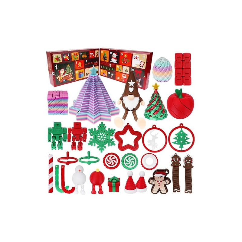Calendrier de l'Avent 3D Fidget, 24 Jouets Articulés et Posaables, Coffret Cadeau Surprise Compte à Rebours de Noël, Figurines A
