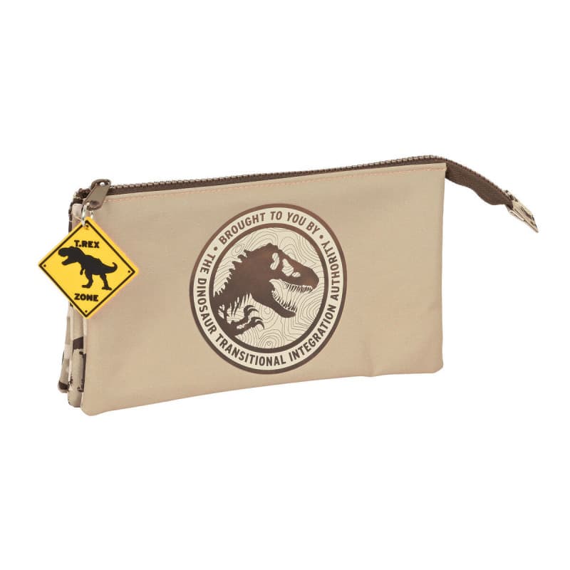 Trousse Fourre-Tout Triple Jurassic World Dominion Marron 22 x 12 x 3 cm