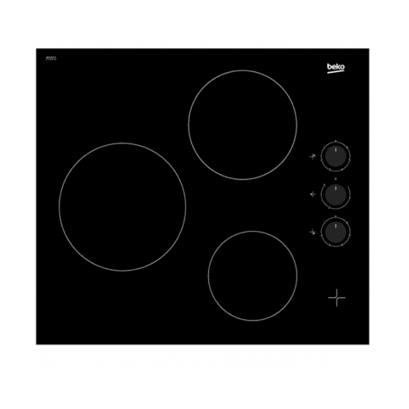 PLAQUE DE CUISSON ENCASTRABLE VITROCÉRAMIQUE 3 FOYERS NOIR - BEKO - HIC63100