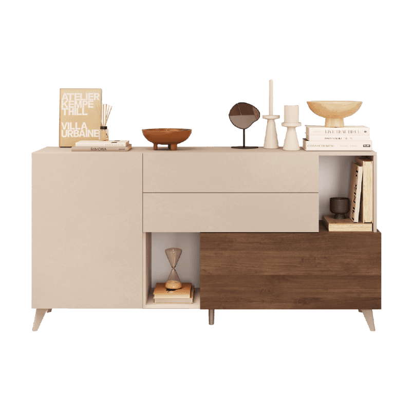 Le buffet bas 1 porte, 1 abattant, 2 tiroirs et 2 niches - coloris au choix -