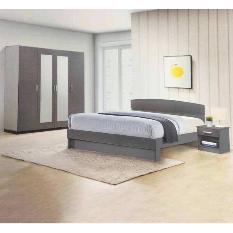 L'armoire 4 portes + le lit 140 x 190 cm + sommier + le chevet - 2 coloris au choix -