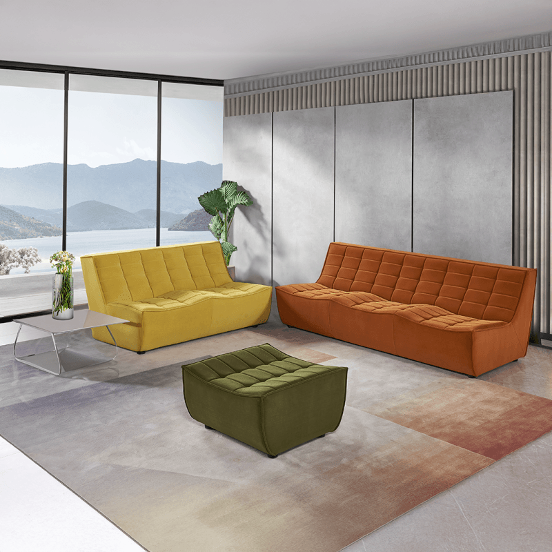 Canapé moderne 2 places + 3 places coloris beige, gris clair