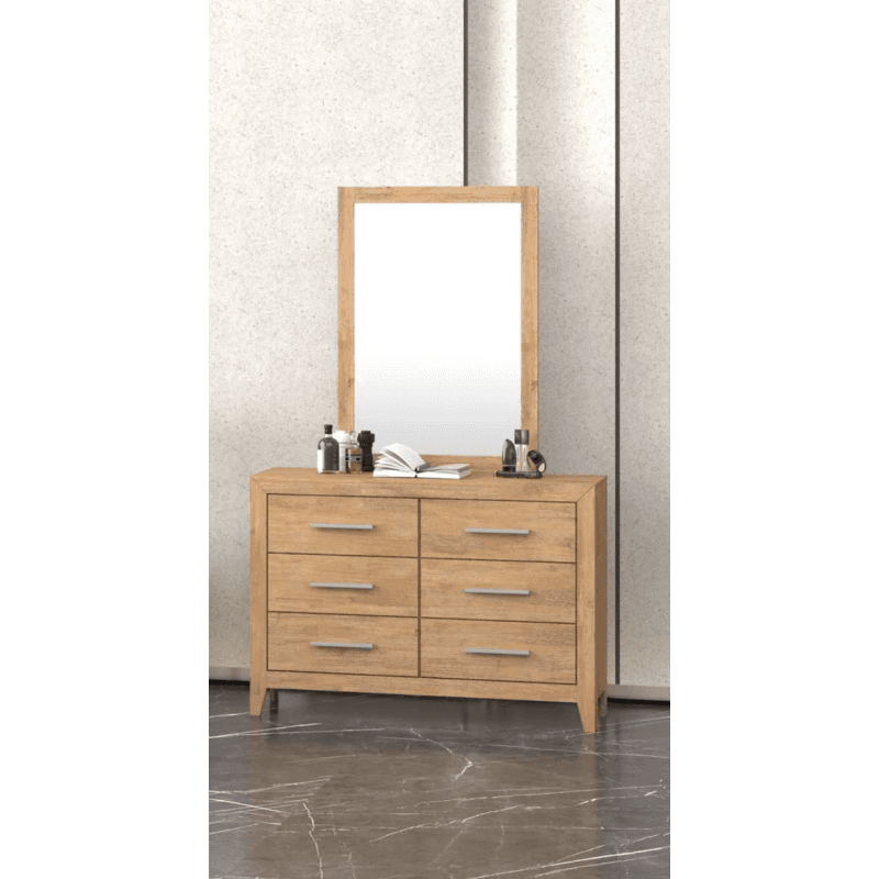 Commode 6 tiroirs avec son miroir en bois d'accacia - Coloris marron