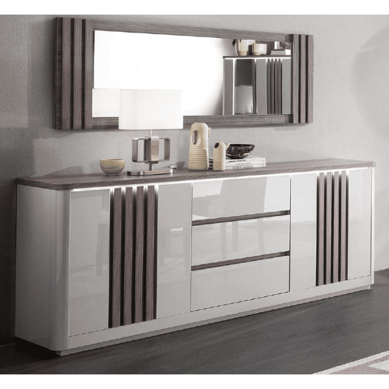 Buffet 2 portes et 3 tiroirs - 210 cm - Coloris chêne gris/gris laqué