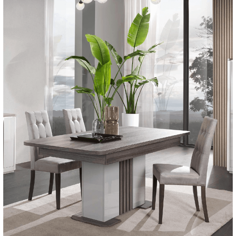 Table à repas avec allonge - coloris chêne gris/gris laqué