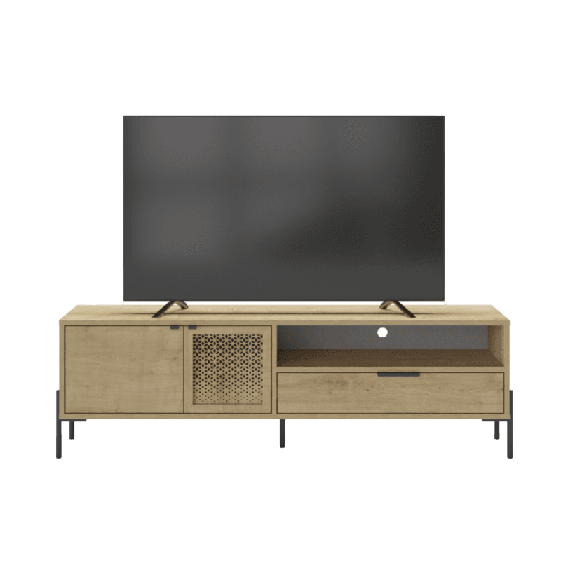 Le meuble TV 2 portes + 1 tiroirs inca coloris oak pieds métal.