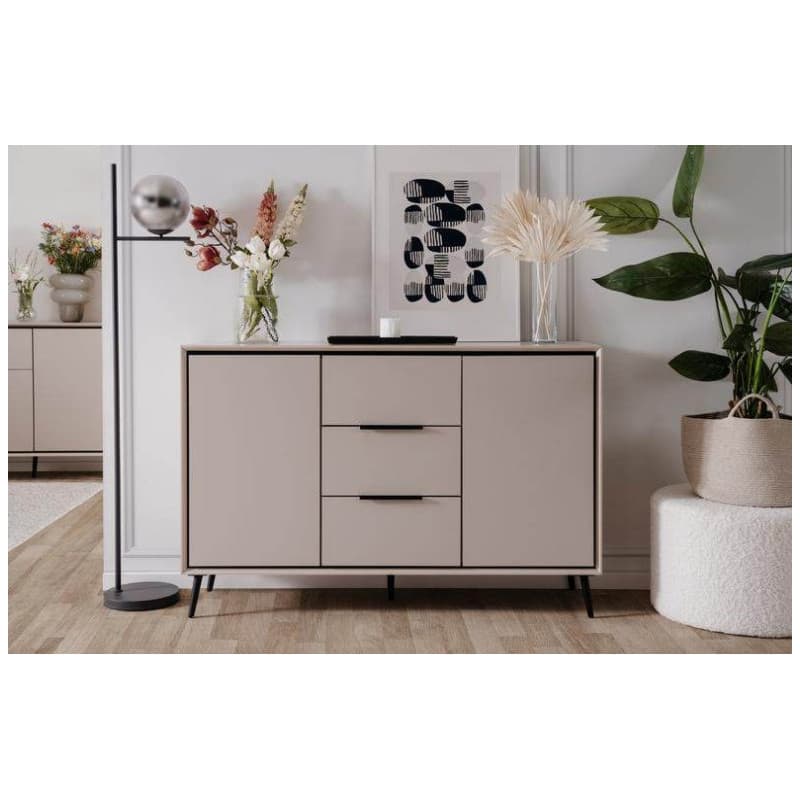 Buffet 2 Portes + 3 Tiroirs - blanc / chêne artisan ou capuccino / noir