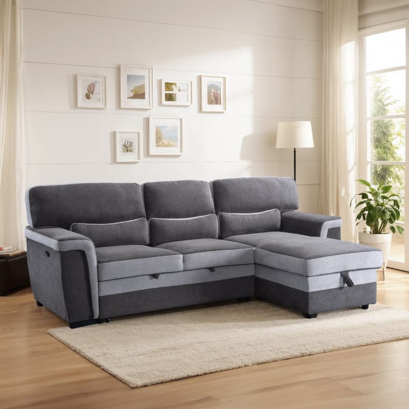 SALON D'ANGLE CONVERTIBLE EN LIT AVEC COFFRE DE RANGEMENT - 3 COLORIS