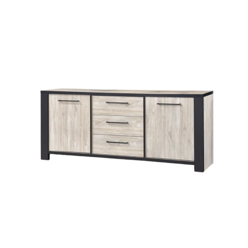 BUFFTE BAS 2 PORTES ET 3 TIROIRS - COLORIS CHÊNE ET NOIR