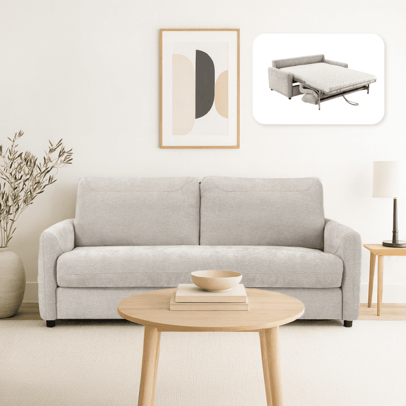 Le canapé convertible - coloris beige ou coloris jean gris -