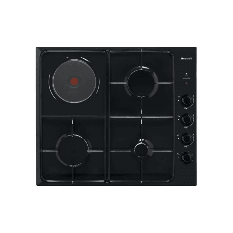PLAQUE DE CUISSON MIXTE ENCASTRABLE - 2 FEUX À GAZ ET 2 FEUX ÉLECTRIQUES - BRANDT - BPE6411BM
