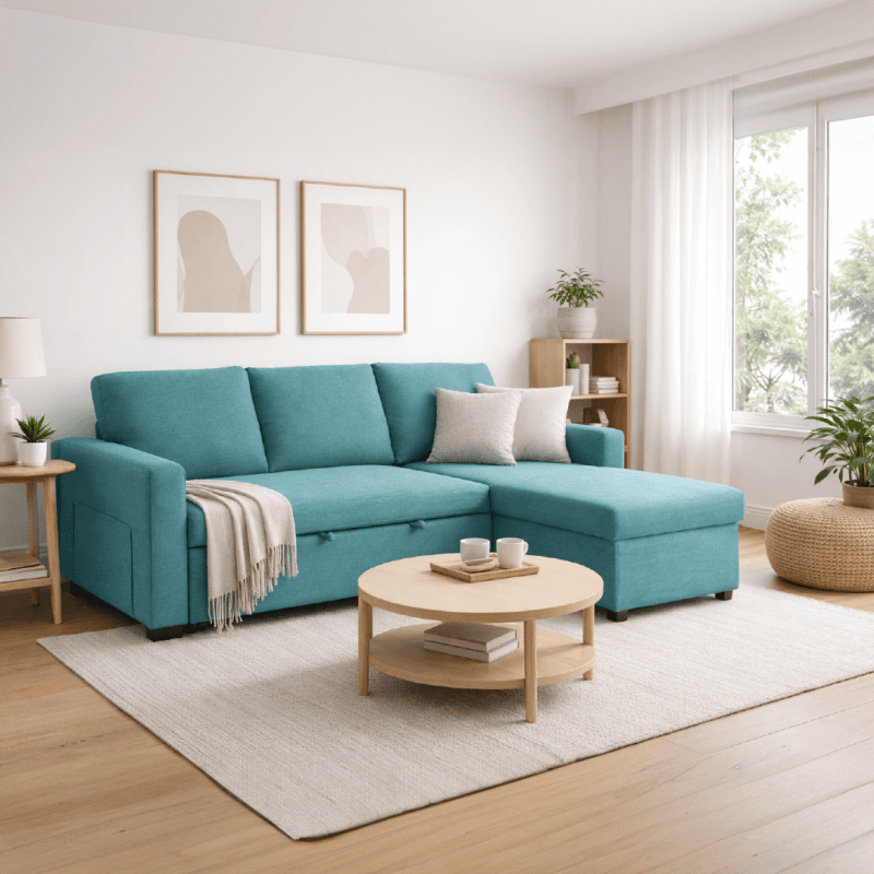 Le salon d'angle convertible en lit + coffre de rangement - 2 coloris
