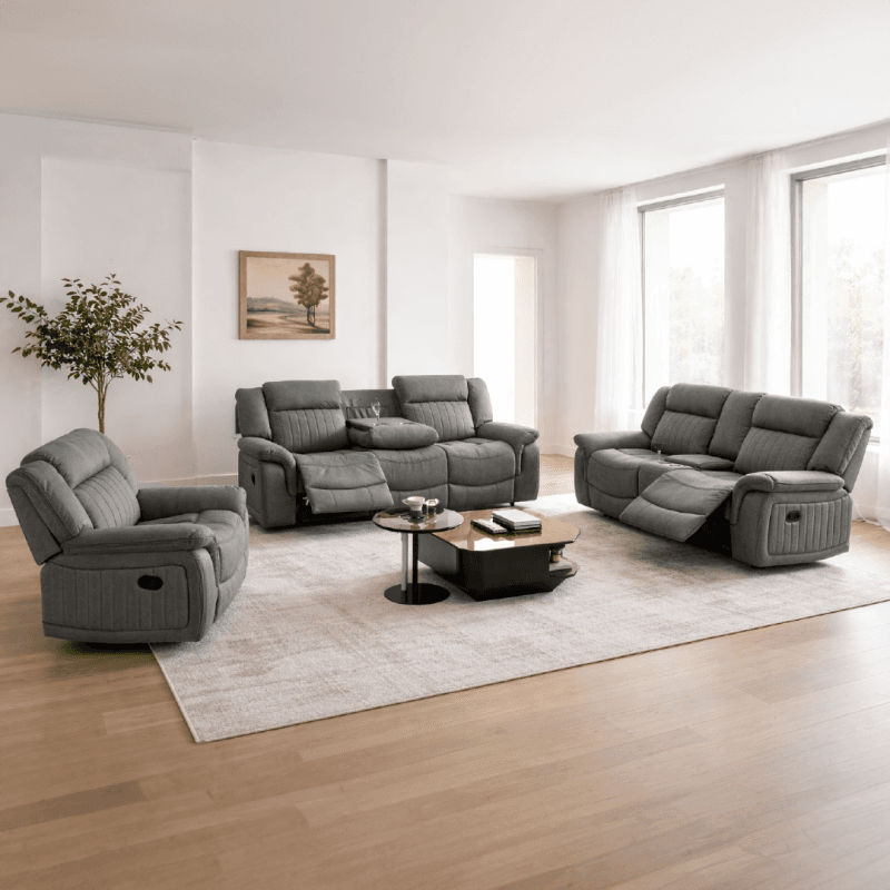 Canapé 3 places + 2 places inclinables + porte gobelet + 4 relax - 2 coloris