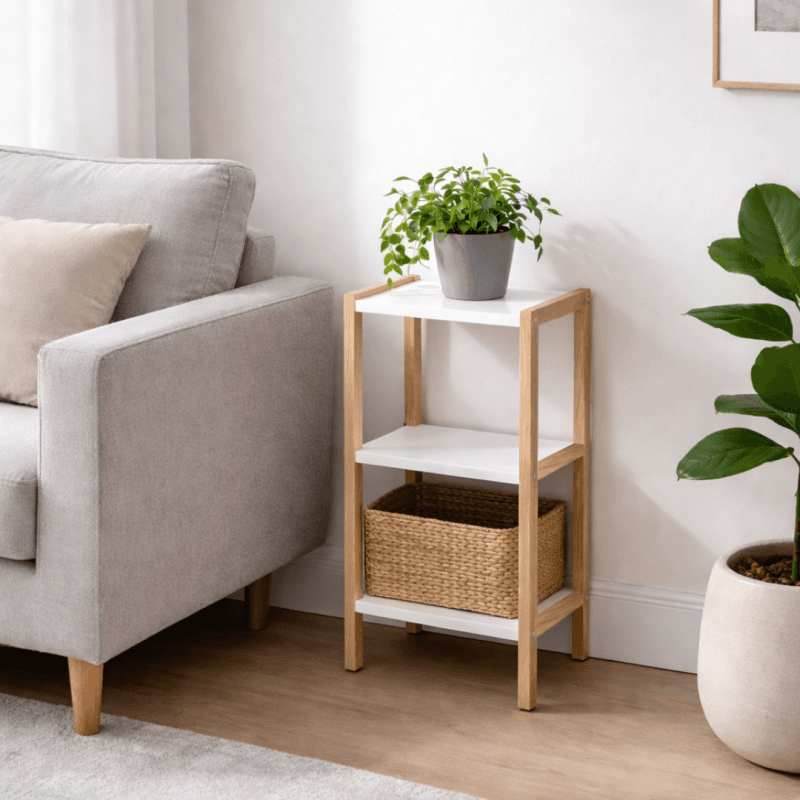 Étagère 3 niveaux en pin et panneaux de particules – Blanc